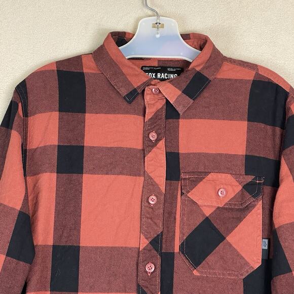 Fox‎ Racing Shirt Mens S Red Plaid Flannel Long Sleeve Regular Fit Button Up - Picture 2 of 12